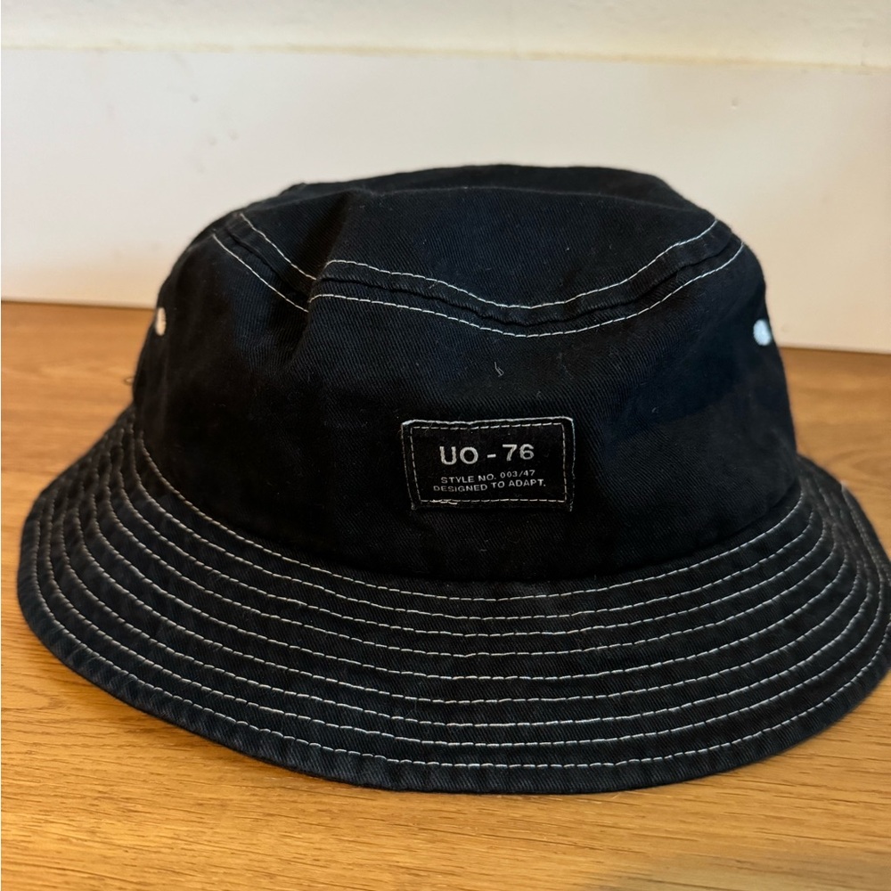 Urban Outfitters UO Utility Black Canvas Bucket Hat With Logo One Size